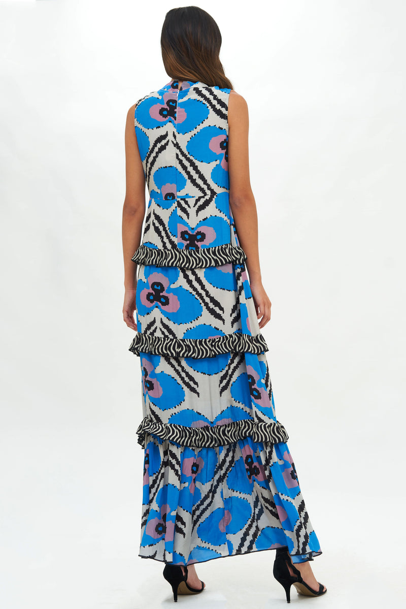 Sleeveless Mock Neck Maxi- Patola Cobalt