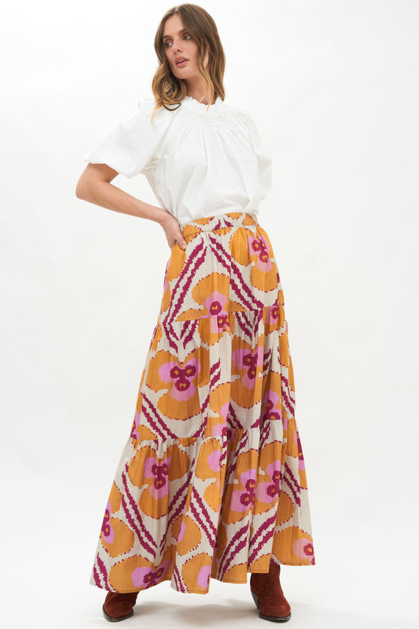 Tiered Maxi Skirt- Patola Wine