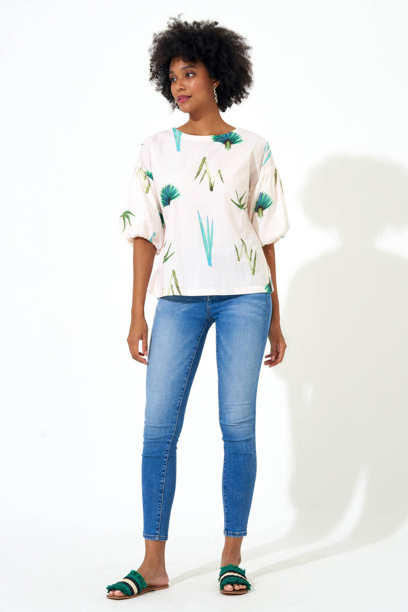 Puff Blouse- Frond Green