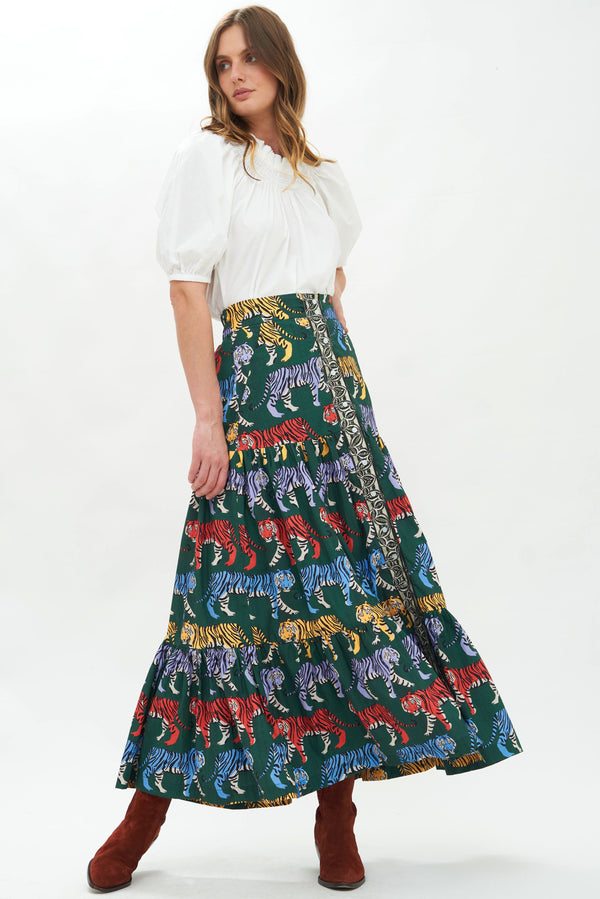 Button Front Skirt- Raj Green