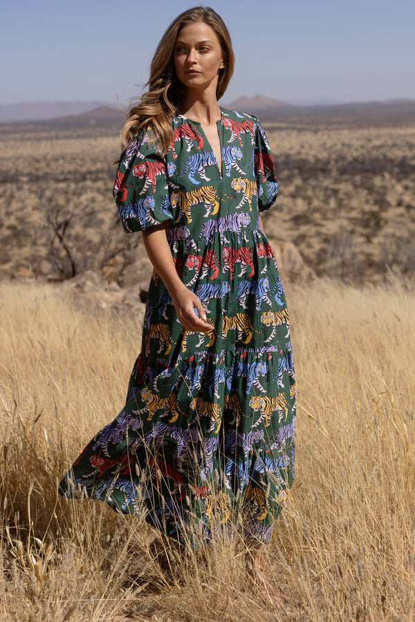 Puff Sleeve Maxi- Raj Green