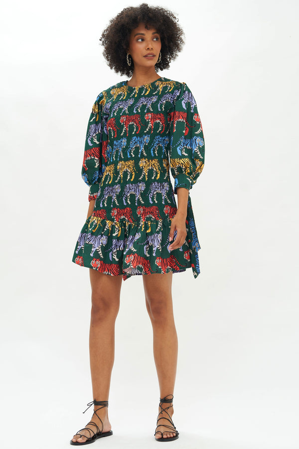 Smocked Tie Sleeve Mini- Raj Green