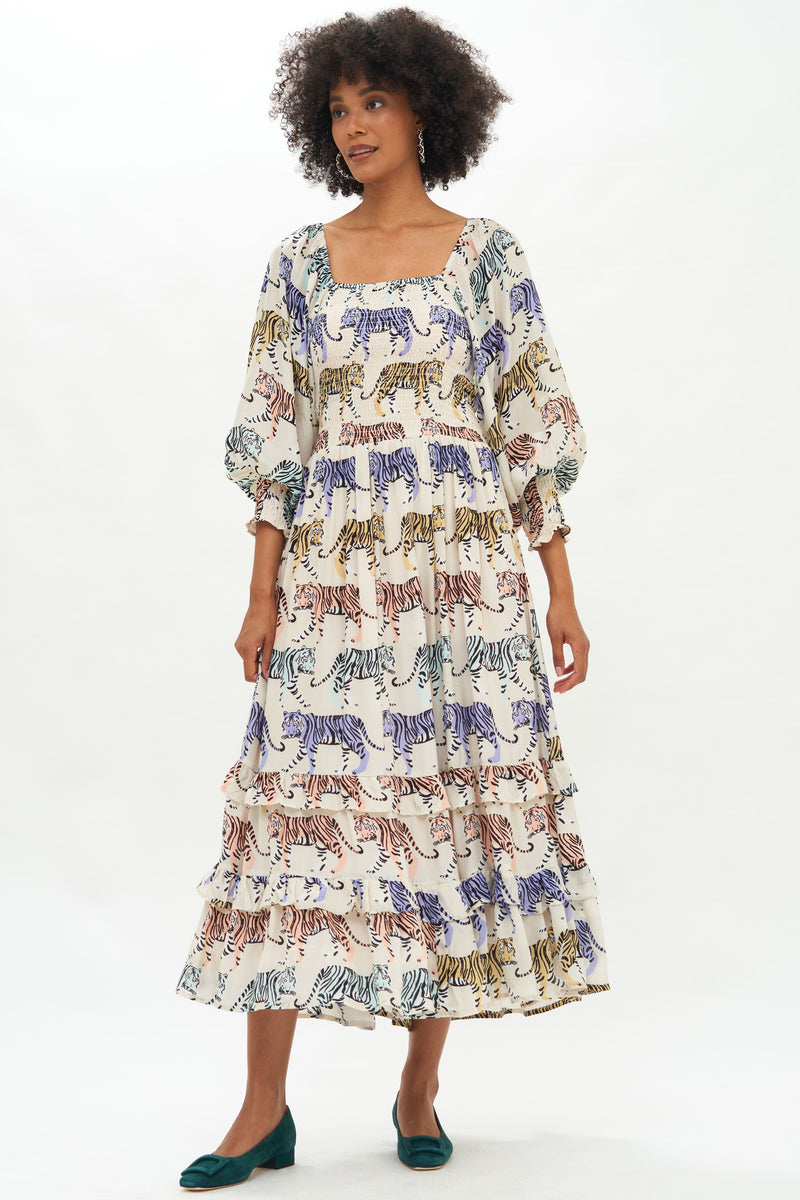 Smocked Top Ruffle Midi- Raj Grey