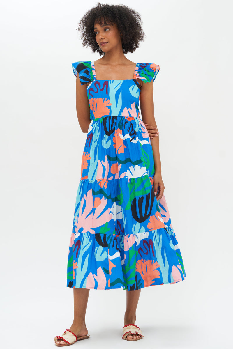 Flirty Tie Back Maxi- Reef Blue