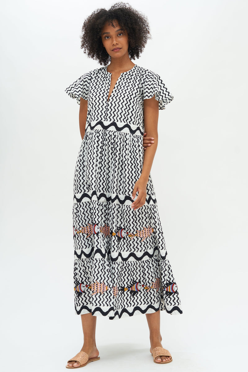 V-Neck Maxi- Ripple Black