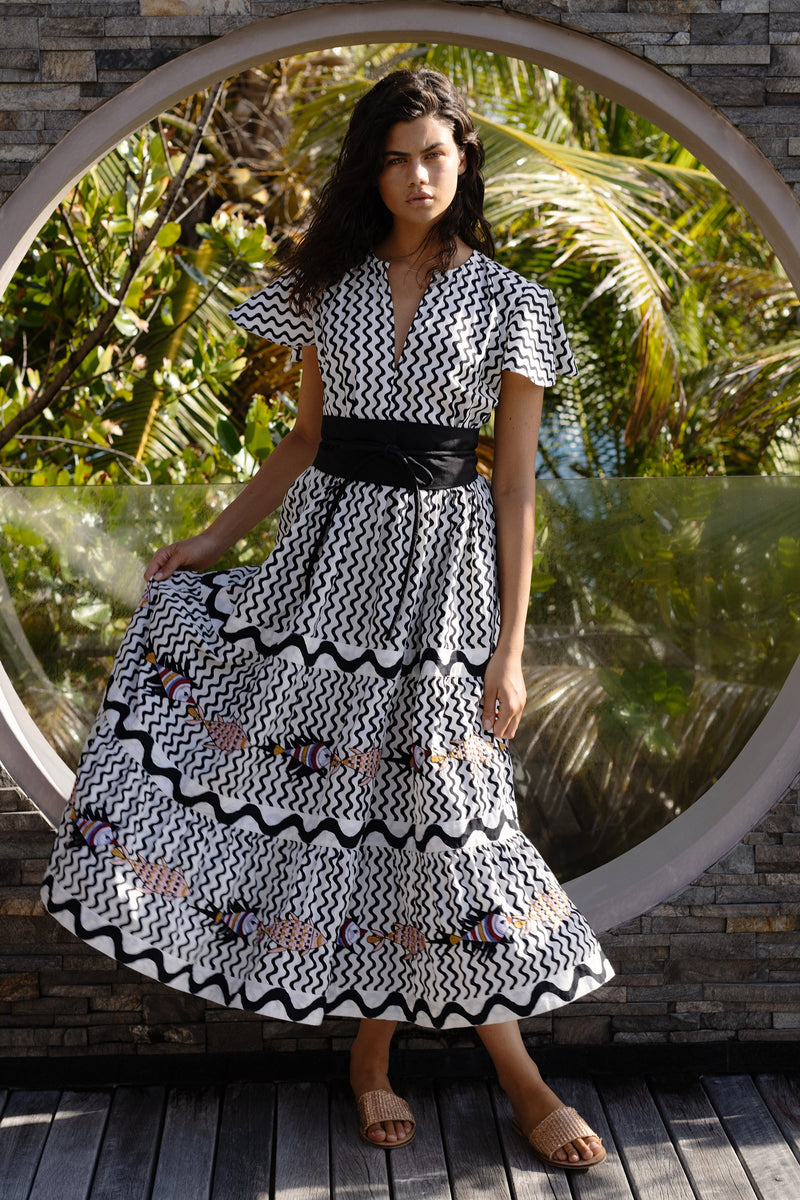 V-Neck Maxi- Ripple Black