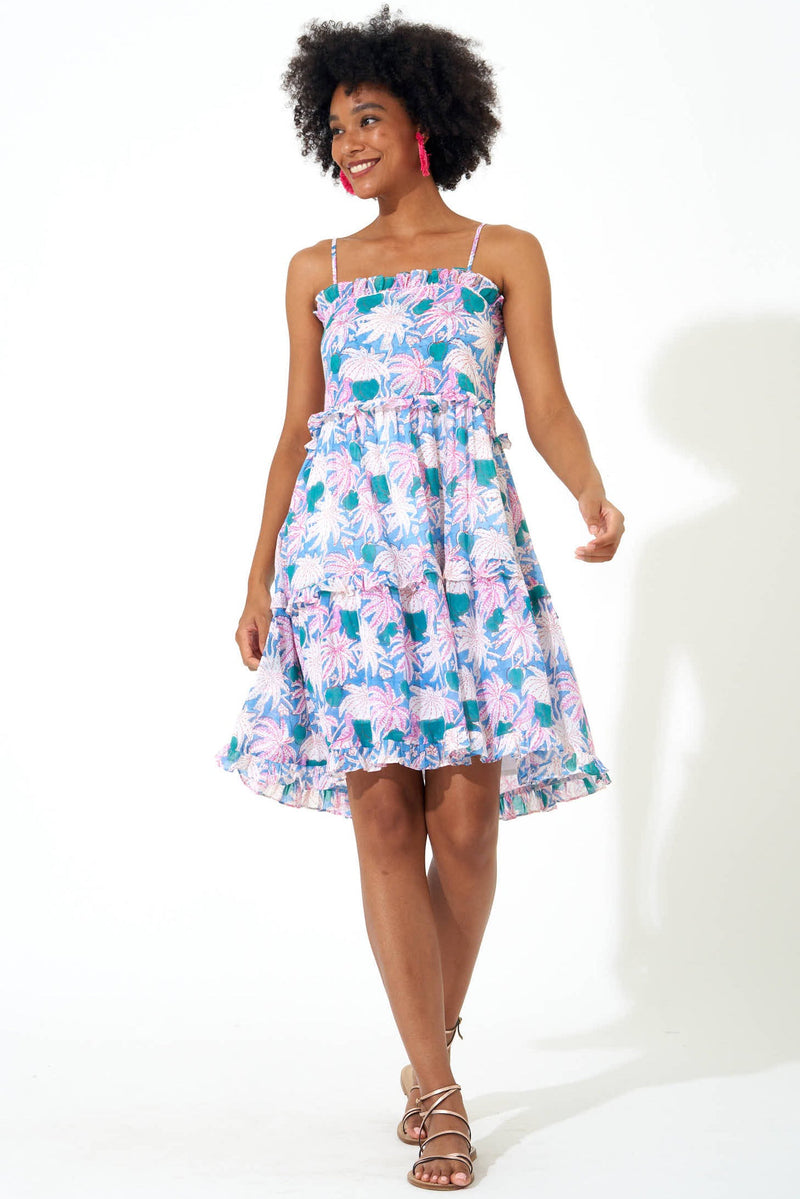 Smocked Back Mini- Cayman Blue