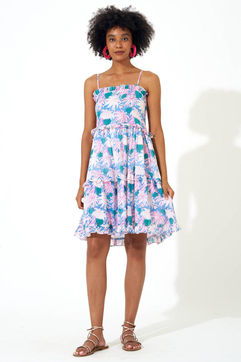 Smocked Back Mini- Cayman Blue