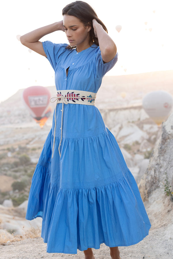 Scoop Tiered Midi- Solid Blue