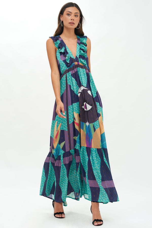 Ruffle V-Neck Maxi- Tarot Eggplant