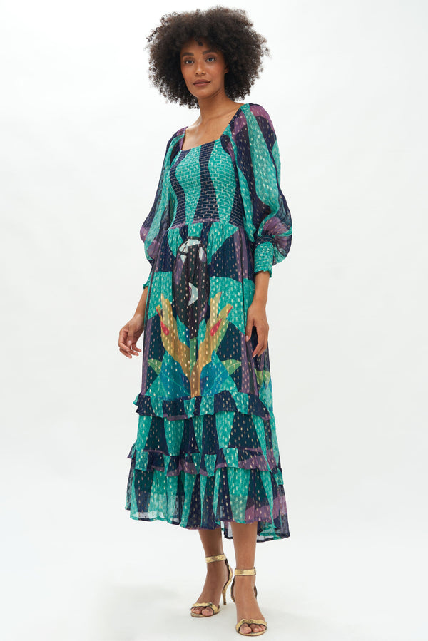 Smocked Top Ruffle Midi- Tarot Eggplant