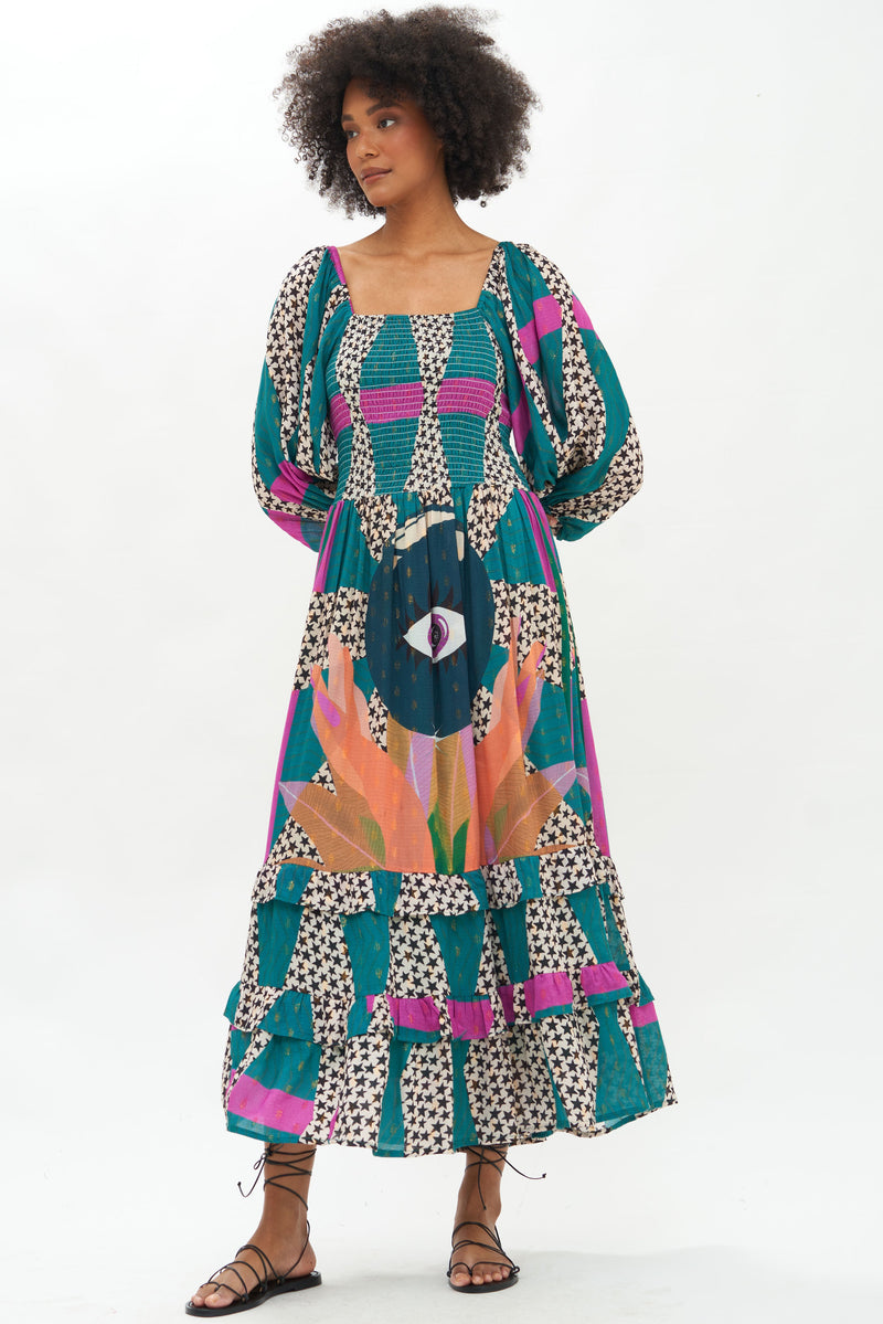 Smocked Top Ruffle Midi- Tarot Teal