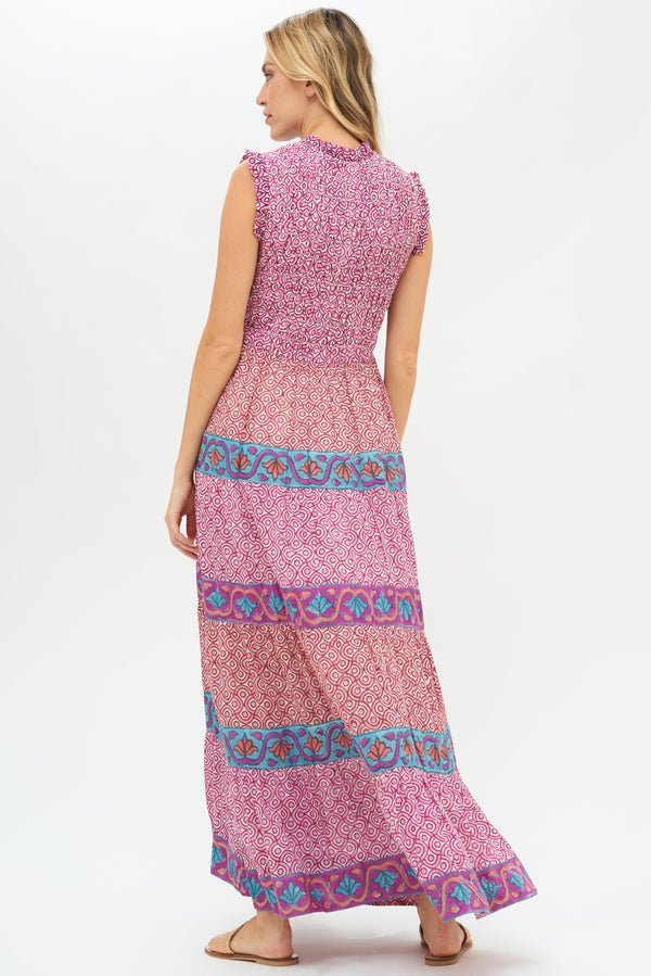 Sleeveless Smocked Maxi- Teton Magenta