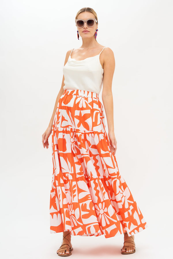 Tiered Maxi Skirt- Twiggy Orange