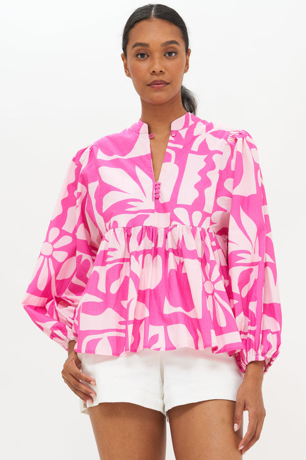Mandarin Balloon Top- Twiggy Pink