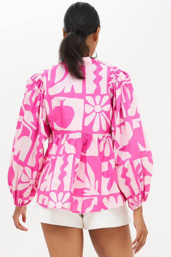 Mandarin Balloon Top- Twiggy Pink