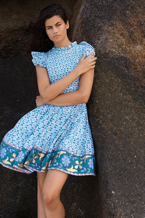Smocked Flirty Short- Veranda Turquoise
