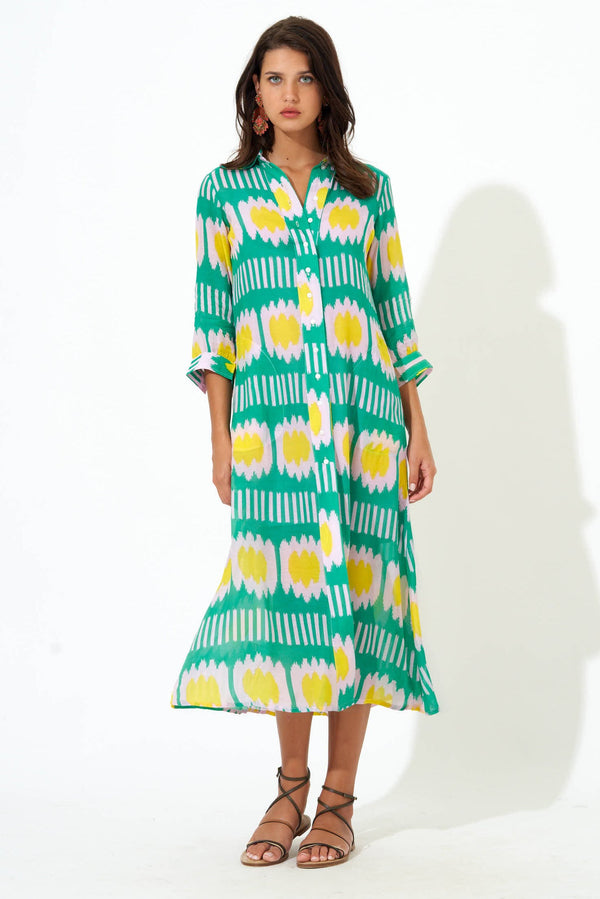 Shirt Dress Midi- Ikat Green