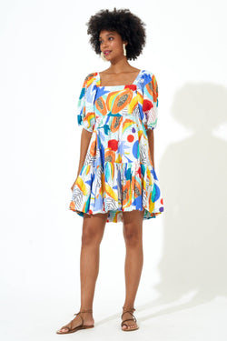 Bubble Skirt Mini Dress- Papaya Yellow