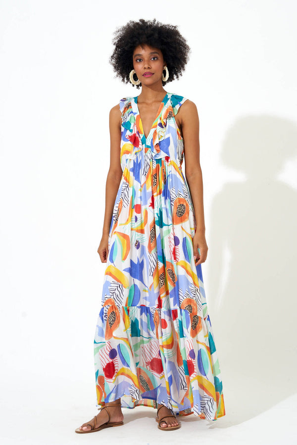 Ruffle V-Neck Maxi- Papaya Yellow