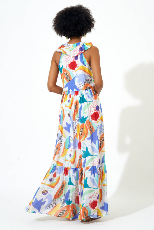 Ruffle V-Neck Maxi- Papaya Yellow