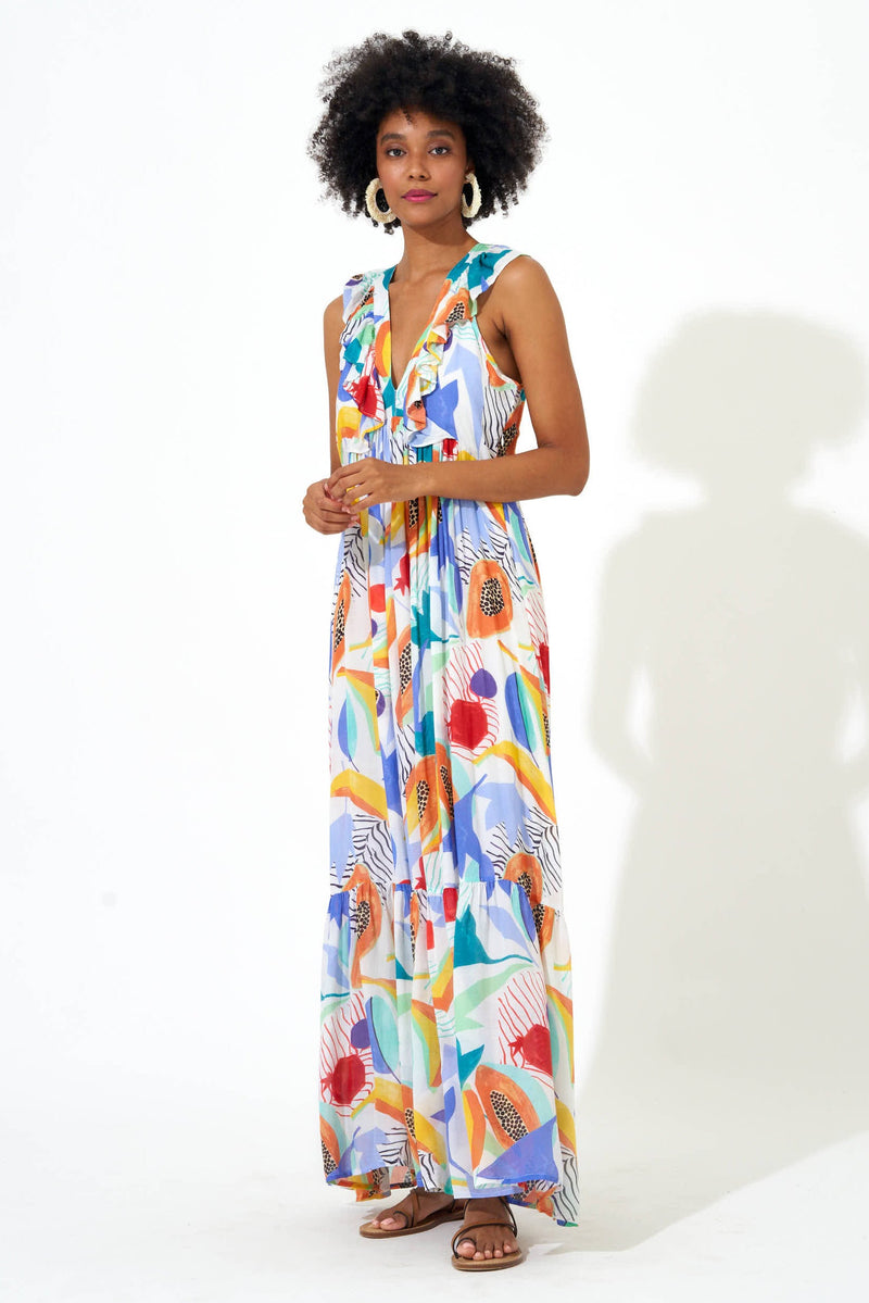Ruffle V-Neck Maxi- Papaya Yellow