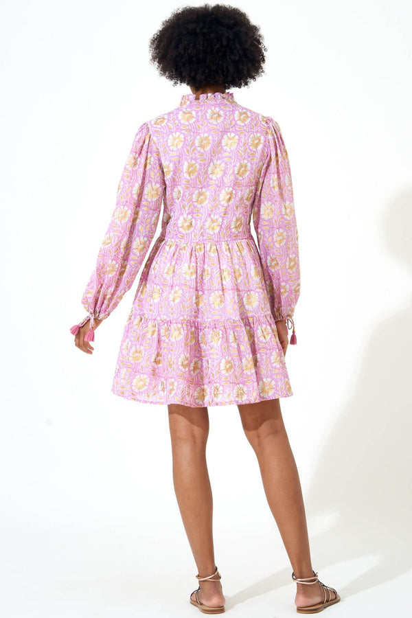 Long Sleeve Yoke Dress- Haveli Rose