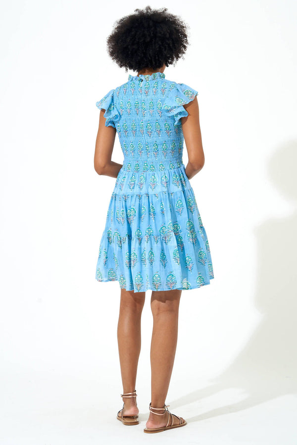 Smocked Flirty Short Dress- Clover Blue