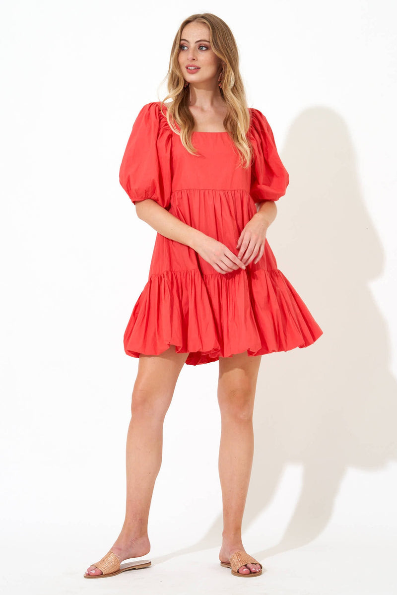 Bubble Skirt Mini Dress- Solid Coral