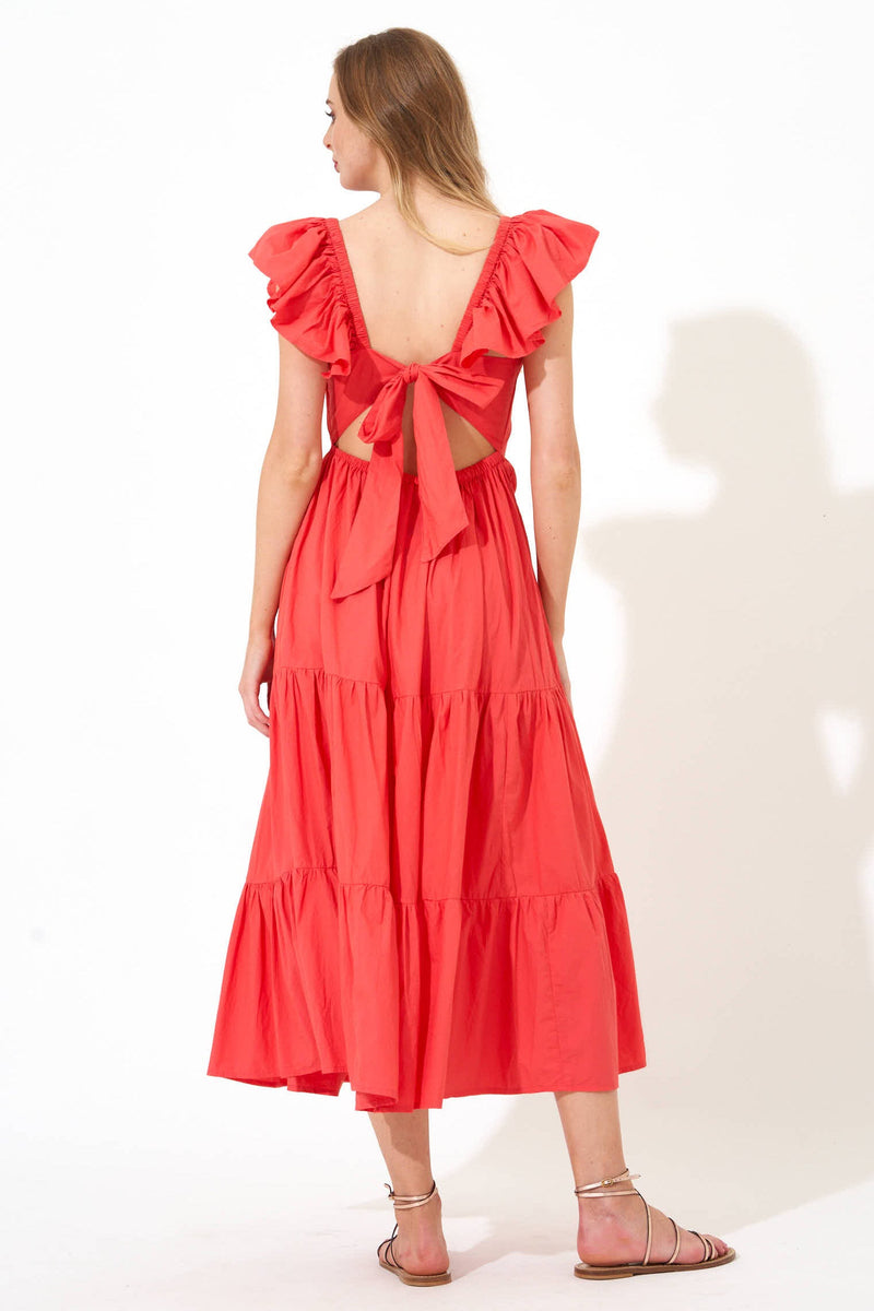 Flirty Tie Back Maxi- Solid Coral