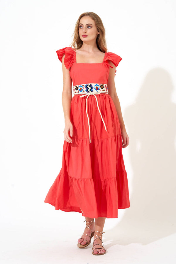 Flirty Tie Back Maxi- Solid Coral